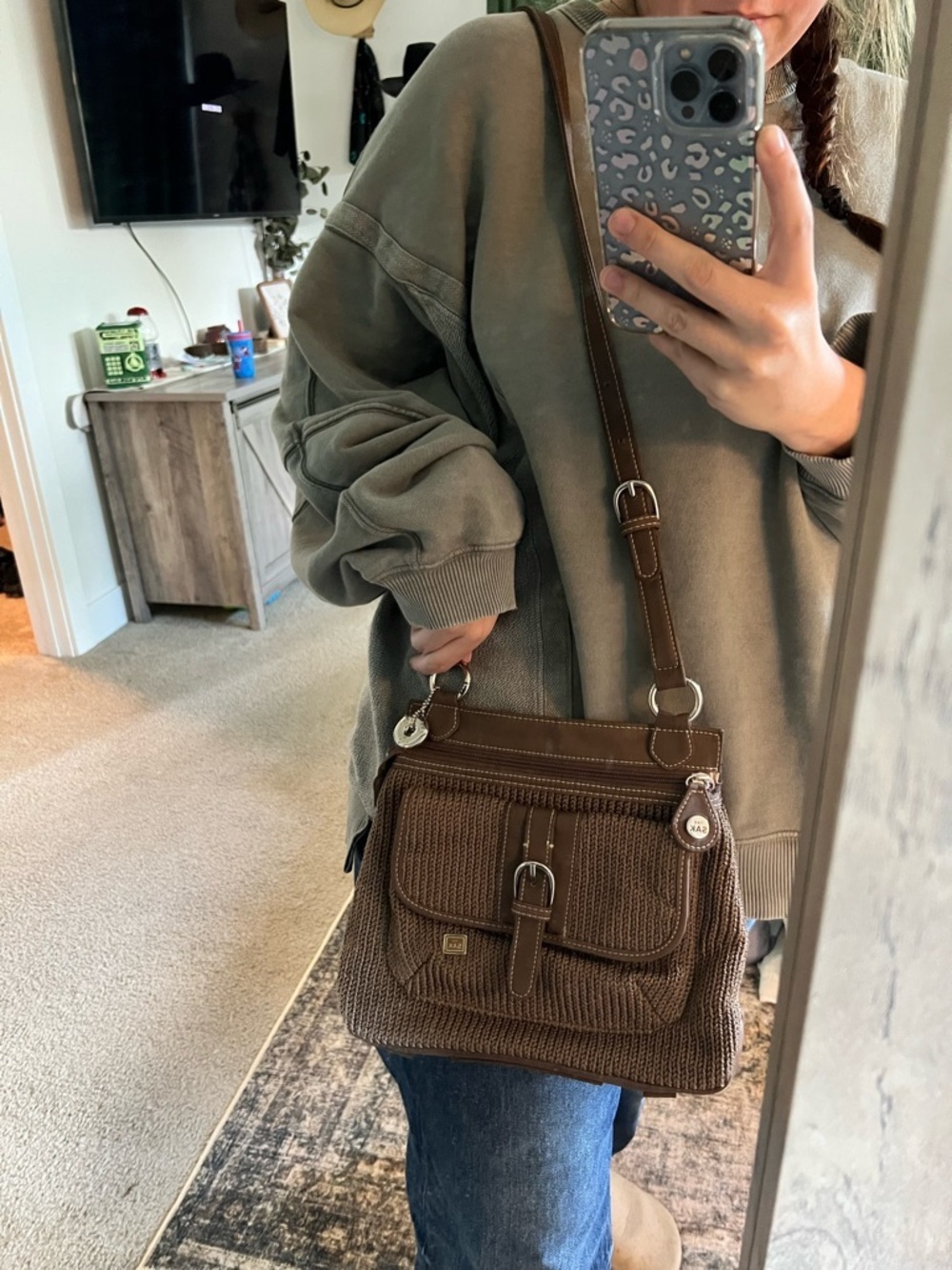 The Sak Brown Woven Crossbody Shoulder Bag